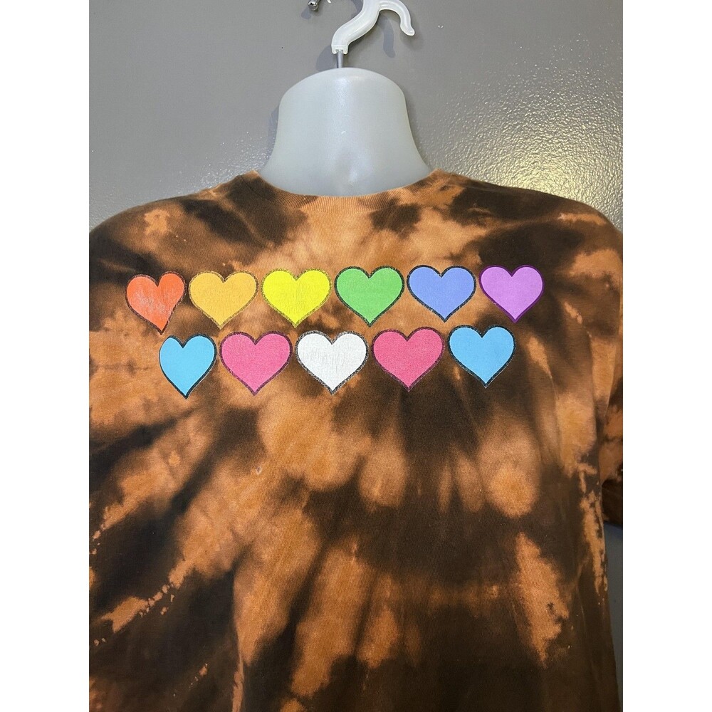 Love Is Love Shirt Mens XL Brown Bleach Tie Dye Rainbow Hearts Tee